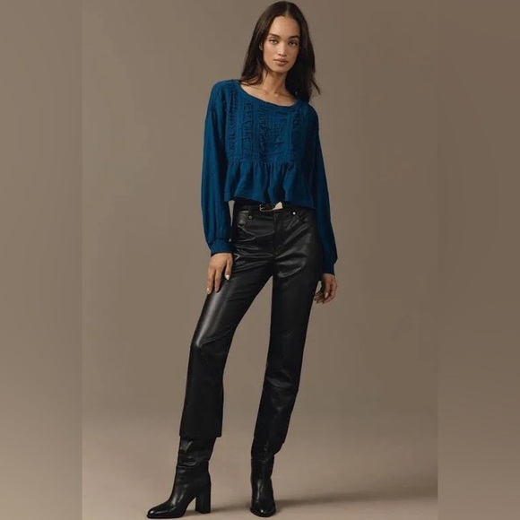 NWT! Anthropologie Pilcro Blue Textured Babydoll Top - Size XL 💎 - Picture 4 of 7